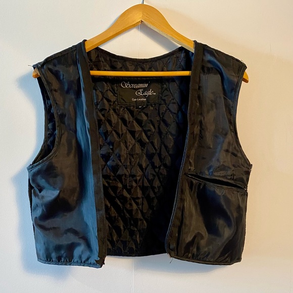 Sexy Vintage leather motorcycle jacket; black and blush pink; removable liner - Picture 3 of 5